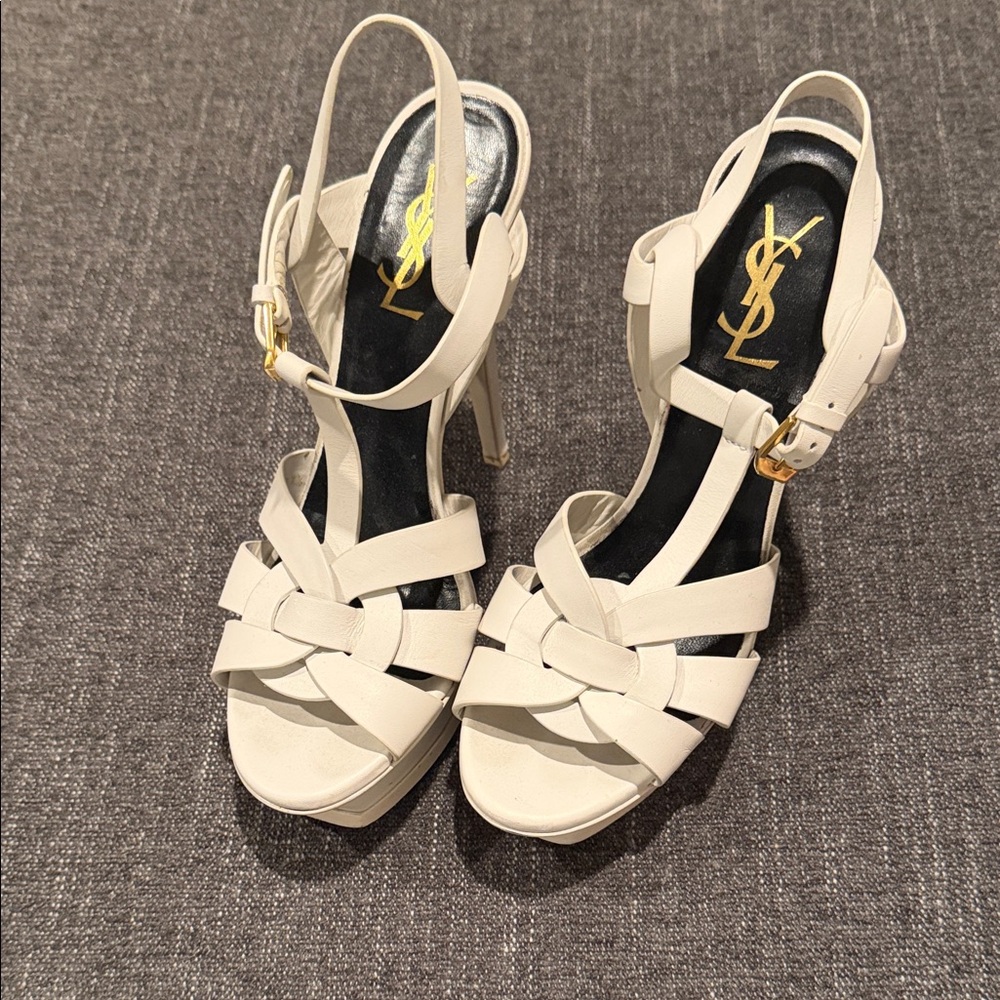Yves Saint Laurent Cream Strappy Heels